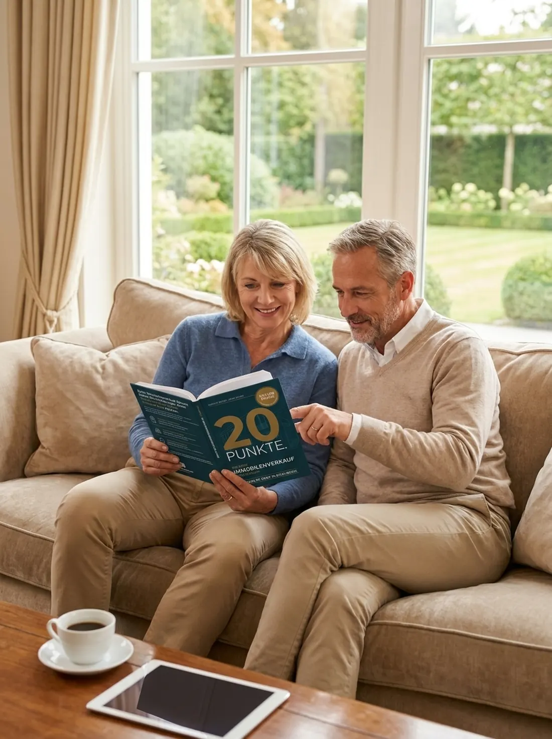 Ehepaar liest gemeinsam im Buch 20 Punkte