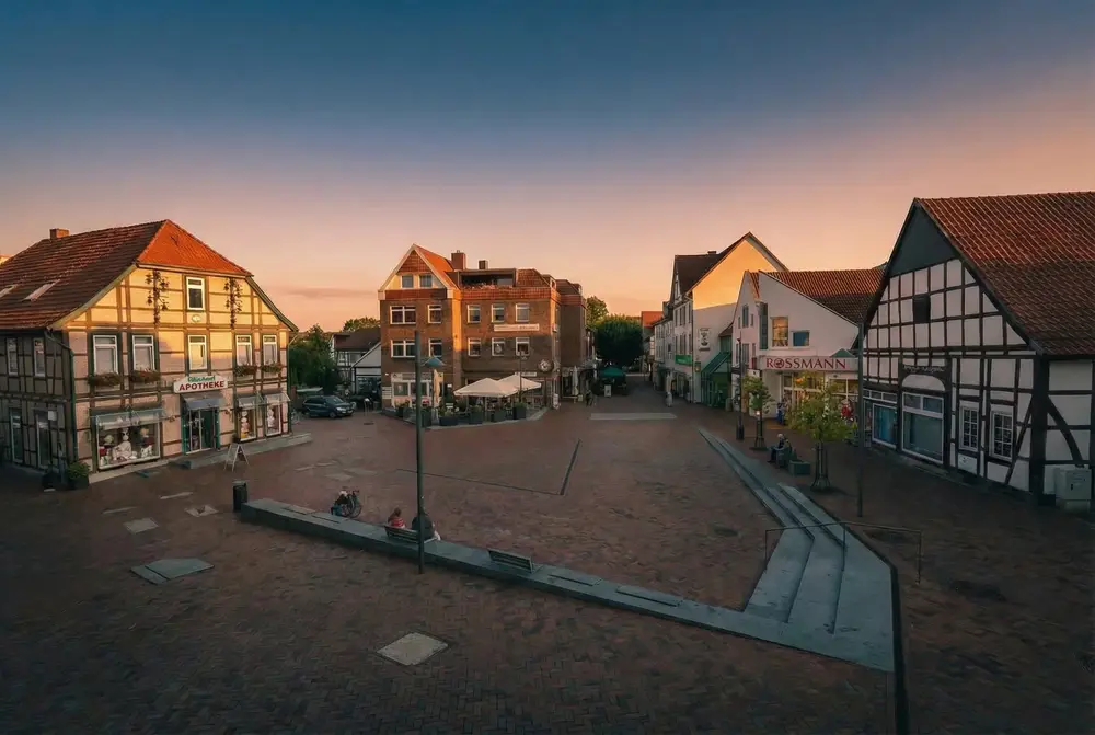 Innenstadt von Barsinghausen am Thie mit Gesch&auml;ften und Wohnumfeld