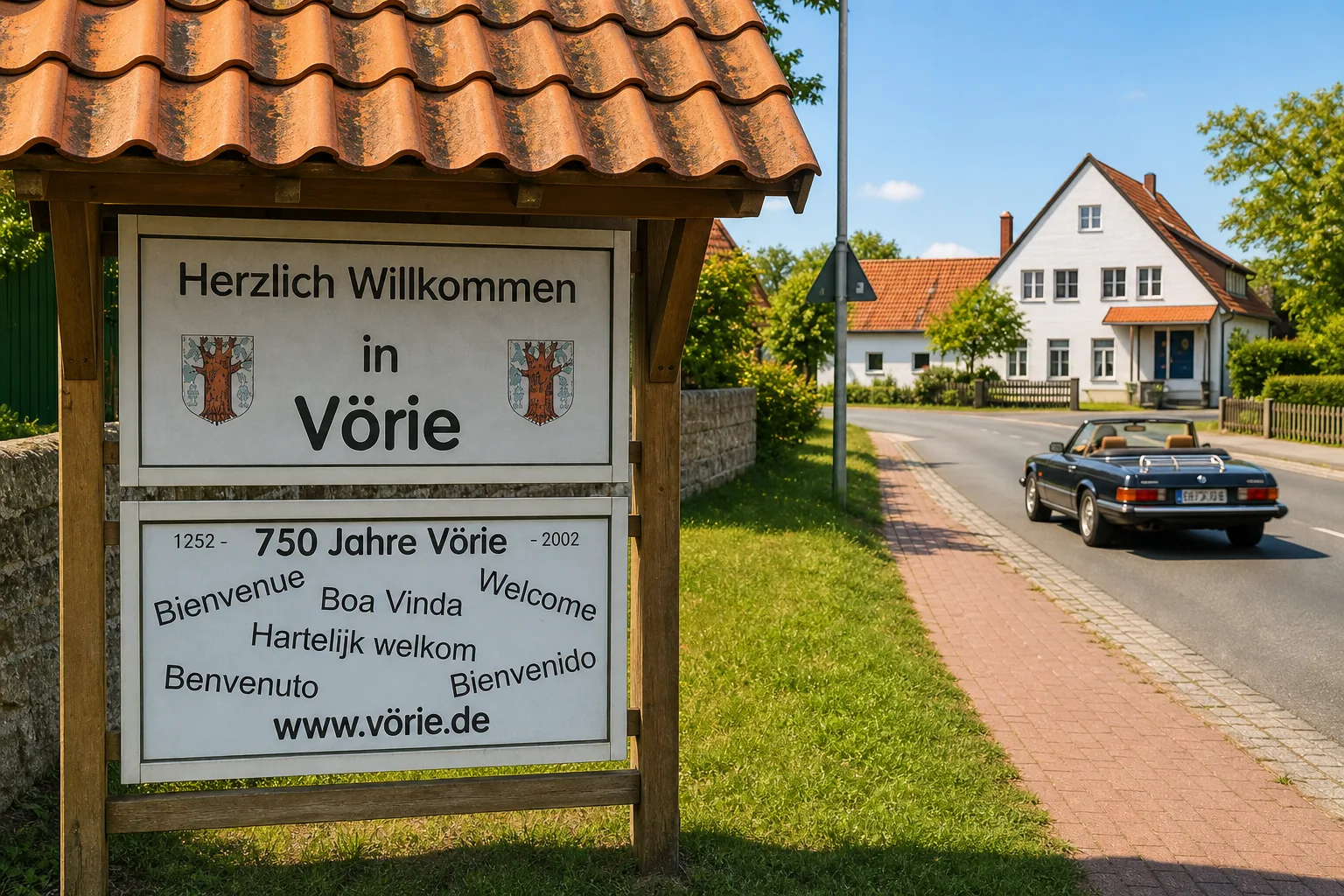 Ortsschild V&ouml;rie mit Stra&szlig;enbild im s&uuml;dlichen Ronnenberg