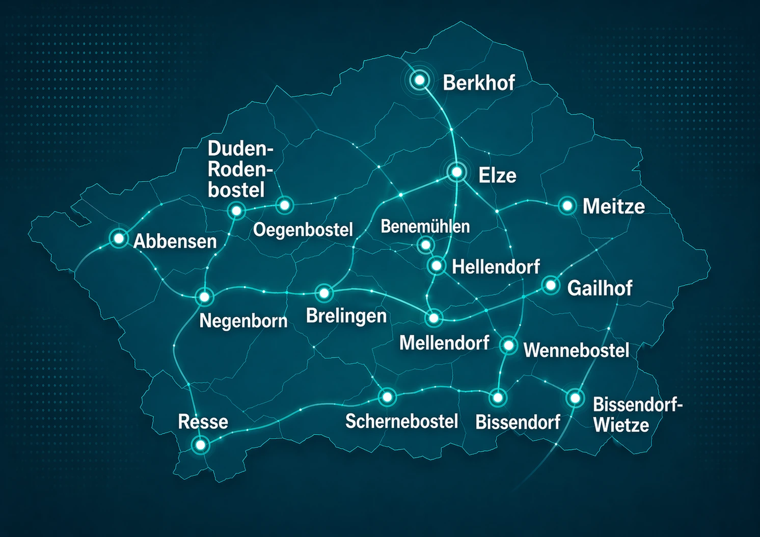 Karte der Wedemark mit Ortsteilen wie Bissendorf, Mellendorf, Elze, Resse und Brelingen